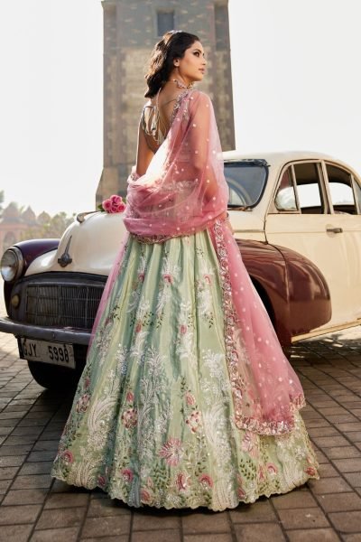 Unique Pista Women's Satin Silk Lehenga Choli with Designer Blouse Bridal Lehenga Choli