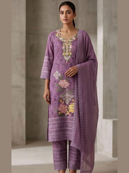 Unique Purple Boutique Style Heavy Georgette Suit Set with Embroidered Dupatta 