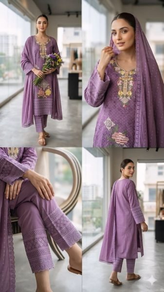 Unique Purple Boutique Style Heavy Georgette Suit Set with Embroidered Dupatta Pakistani Suits Wholesale