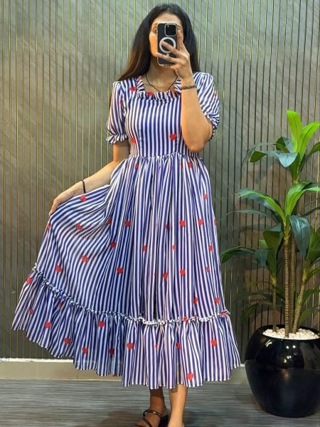 Unique Purple Designer Mul Chanderi Midi Dress for Women 