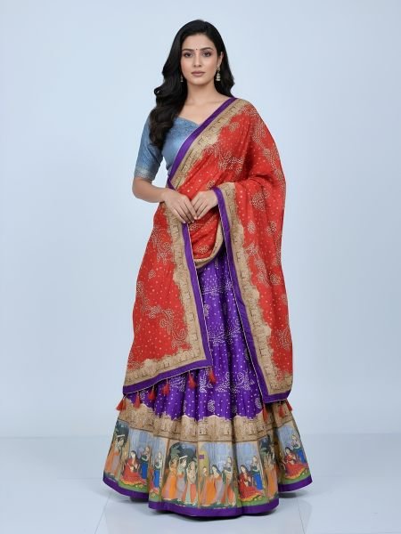 Unique Purple Digital Print Dola Silk Lehenga with Matching Blouse at Manufacturer Rate  Lehenga