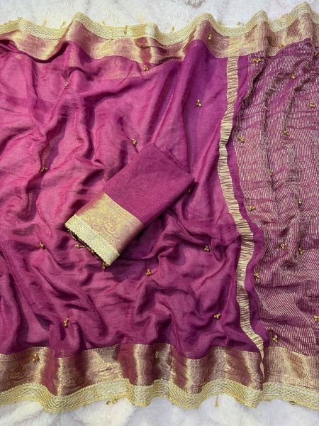 Unique Purple Soft Tissue Silk Ghungroo Saree with Ghungroo Embellished Blouse Sarees 