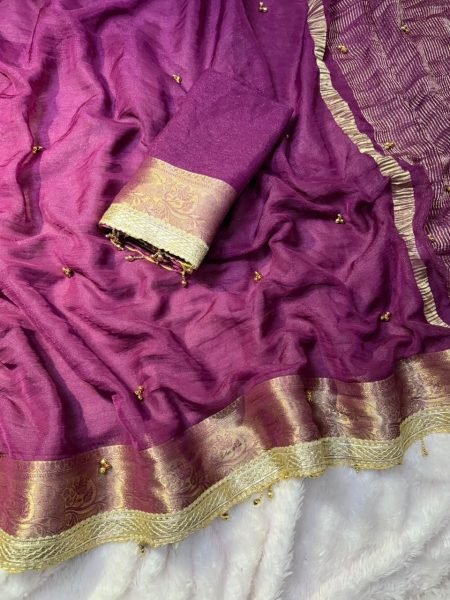 Unique Purple Soft Tissue Silk Ghungroo Saree with Ghungroo Embellished Blouse Silk Sarees Wholesale