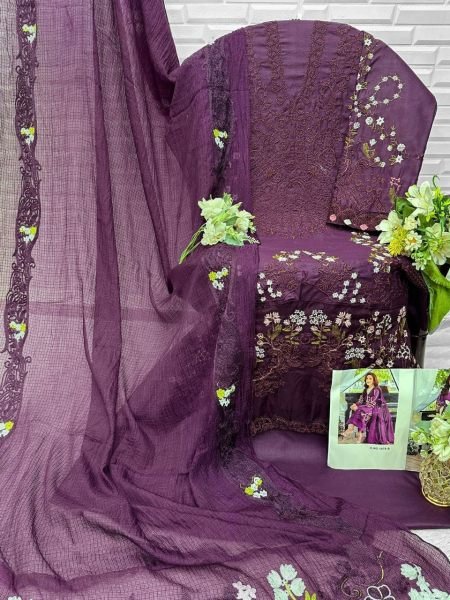 Unique Purple Unstitched Cotton Suit with Designer Dupatta For Special Occasions  Pakistani Suits Wholesale