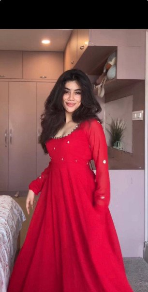 Unique Red Georgette Gown Set With Round Neck Using Sequence Work At Direct Mill Price Ready To Wear Collection