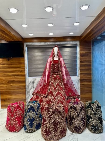 Unique Red Velvet Bridal Lehenga with Zardozi and Pearl Work for Wedding Wear Bridal Lehenga Choli