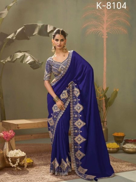 Unique Royal Blue Elegant Kira Brand Silk Saree with Traditional Gota Patti Design Sarees 
