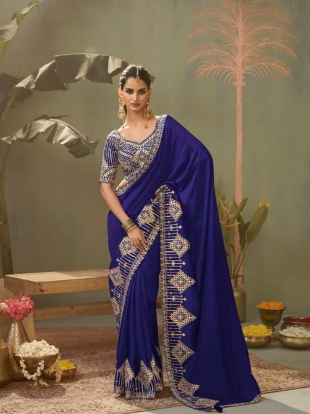 Unique Royal Blue Elegant Kira Brand Silk Saree with Traditional Gota Patti Design Sarees 
