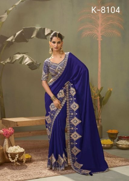 Unique Royal Blue Elegant Kira Brand Silk Saree with Traditional Gota Patti Design Silk Sarees Wholesale