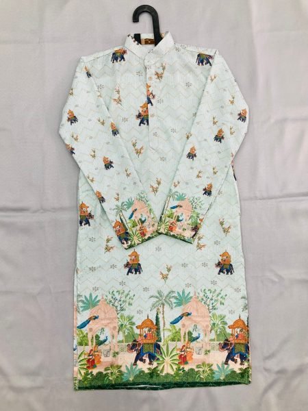 Unique Sky Blue Festive Wear Men s Cotton Kurta with Crochet Sequins Embroidery Kurta Pajama Wholesale