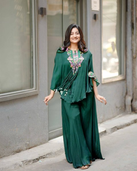 Unique Teal Green Boutique Collection Air Tex Chinon Indo Western set with Sequence Embroidery Work Ready To Wear Collection