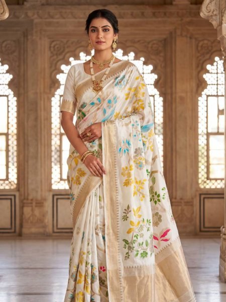 Unique White Khadi Crepe Saree with Fancy Latkan Design at Wholesale Price Sarees 