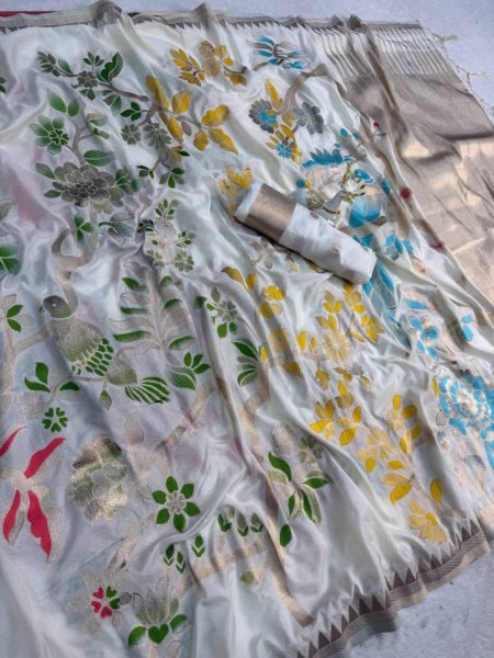 Unique White Khadi Crepe Saree with Fancy Latkan Design at Wholesale Price Silk Sarees Wholesale