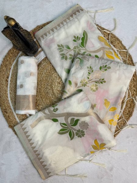 Unique White Khadi Crepe Saree with Fancy Latkan Design at Wholesale Price Silk Sarees Wholesale