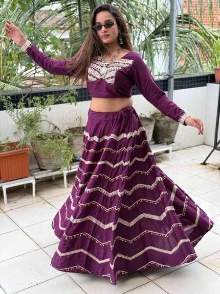 Unique Wine Pure Rayon Lehenga Choli with Heavy Embroidered Stitched Blouse Navratri Lehnega Choli