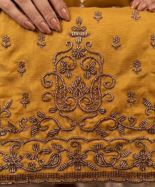 Unique Yellow Chinon Silk Palazzo Suit Set with Heavy Beads Work and Tassel Dupatta Designer Plazzo Salwar Suits Wholesale