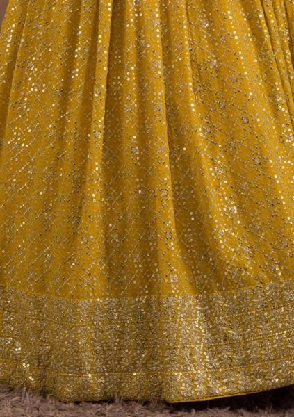 Unique Yellow Georgette Party Wear Lehenga Choli with Heavy Zari Sequins Embroidery Bridal Lehenga Choli