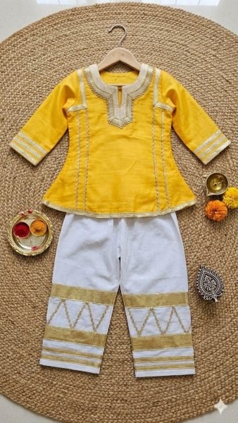 Unique Yellow Girls Ethnic Palazzo Set with Cotton Blend Fabric for Wholesale  Girls Wear
