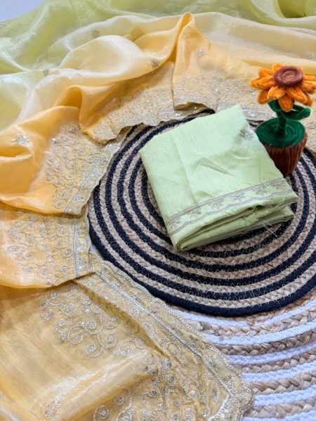 Unique Yellow Gold Crush Saree with Rich Work for Family Functions Embroidery Sarees Wholesale