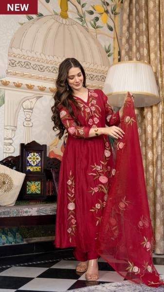 Unmatched Burgundy Color Muslin Embroidered Kurta Set with Dupatta Anarkali Kurtis 