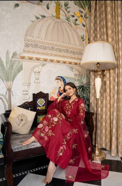 Unmatched Burgundy Color Muslin Embroidered Kurta Set with Dupatta Anarkali Kurtis 