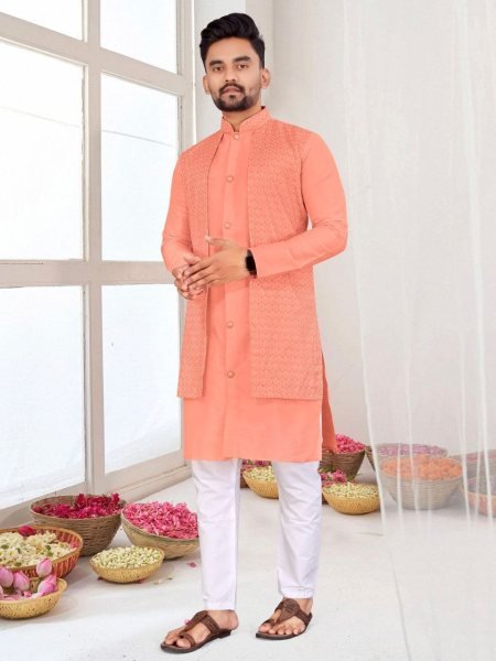 Unmatched Men's Kurta with Attached Koti - Traditional Bangalori Silk with Semi-Cotton Pyjama Kurta Pajama Wholesale