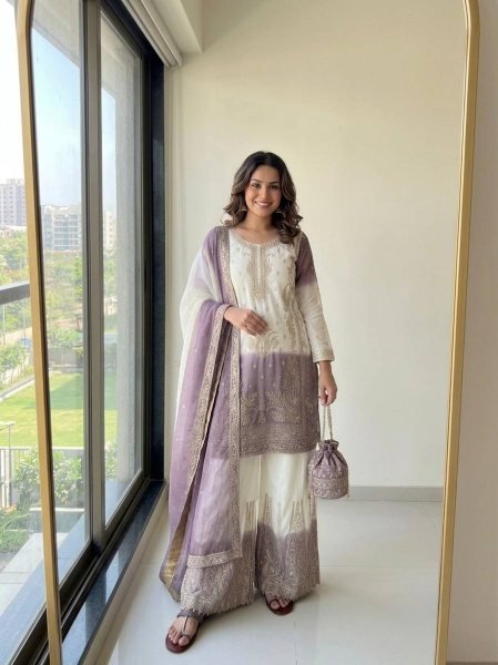 Unparalleled Dusty Pink Georgette Top Palazzo With Embroidery Work  Ready To Wear Collection