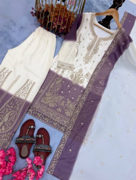 Unparalleled Dusty Pink Georgette Top Palazzo With Embroidery Work  Ready To Wear Collection