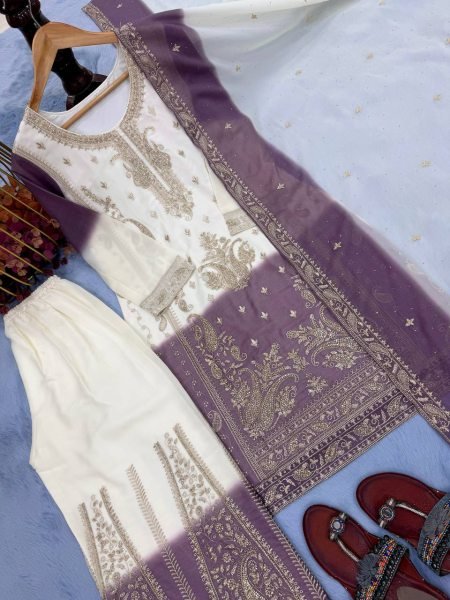 Unparalleled Dusty Pink Georgette Top Palazzo With Embroidery Work  Ready To Wear Collection