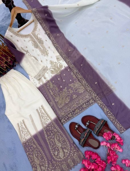Unparalleled Dusty Pink Georgette Top Palazzo With Embroidery Work  Ready To Wear Collection