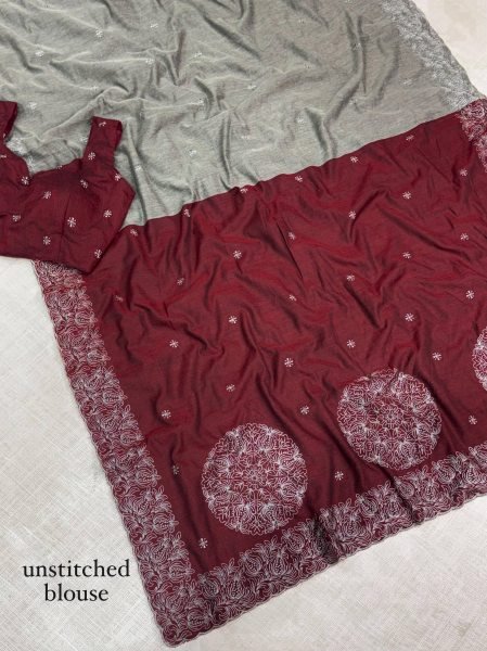 Unparalleled Grey Pure Mul Cotton Saree with Contrast Thread Embroidery and Cutwork Cotton Sarees Wholesale