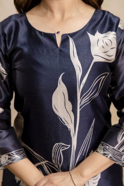 Unparalleled Navy Blue Soft Aasam Kurti Set with Floral Print for Women Printed Kurtis