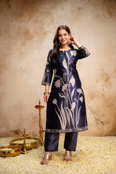 Unparalleled Navy Blue Soft Aasam Kurti Set with Floral Print for Women Printed Kurtis