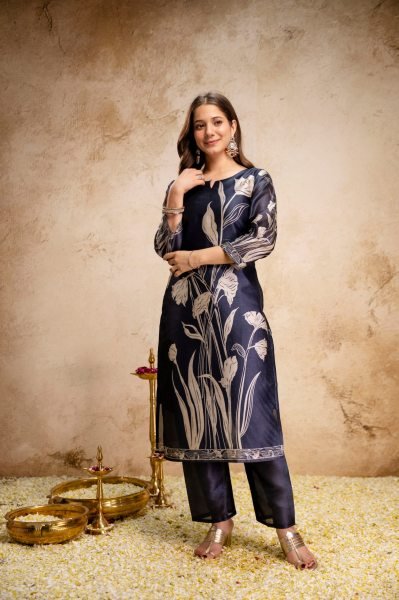 Unparalleled Navy Blue Soft Aasam Kurti Set with Floral Print for Women Printed Kurtis
