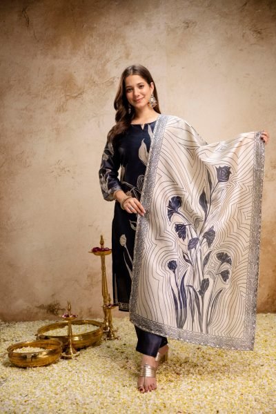 Unparalleled Navy Blue Soft Aasam Kurti Set with Floral Print for Women Printed Kurtis