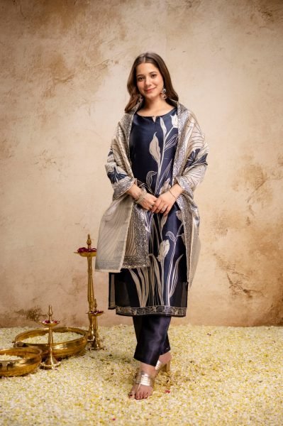 Unparalleled Navy Blue Soft Aasam Kurti Set with Floral Print for Women Printed Kurtis