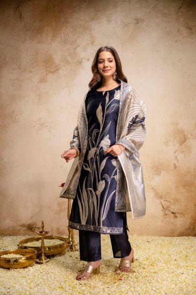 Unparalleled Navy Blue Soft Aasam Kurti Set with Floral Print for Women Printed Kurtis