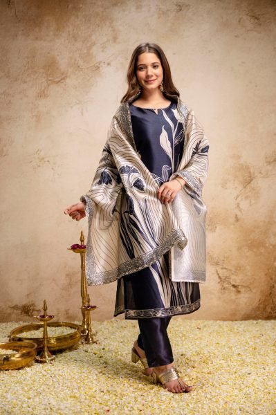 Unparalleled Navy Blue Soft Aasam Kurti Set with Floral Print for Women Printed Kurtis