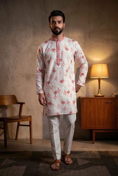 Unparalleled Pearl Pink Cotton Kurta Set With Embroidery Work For Festival Wear Boys Wear