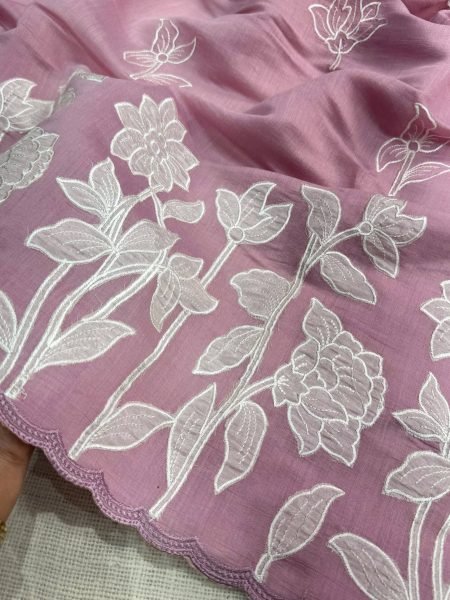Unparalleled Pink Designer Mul Chiffon Saree with Full Saree Cutwork Embroidery Pure Chiffon Sarees Wholesale