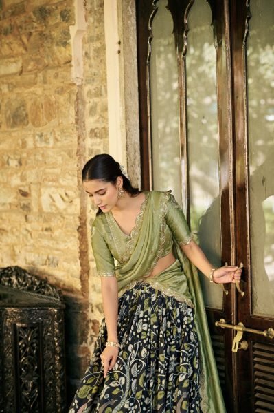 Unparalleled Pista Kalamkari Lehenga Collection at Manufacturer Price for Boutique Buyers Half Saree Lehenga