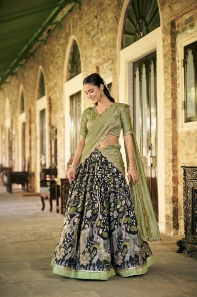 Unparalleled Pista Kalamkari Lehenga Collection at Manufacturer Price for Boutique Buyers Half Saree Lehenga