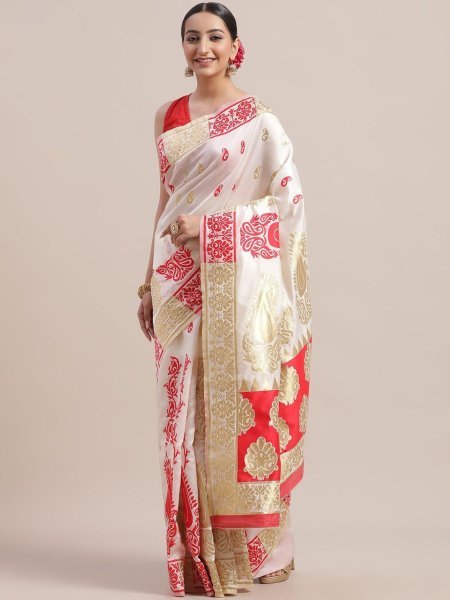 Unparalleled White Elegant Festival Wear Pure Soft Silk Saree with Premium Original Zari Work 