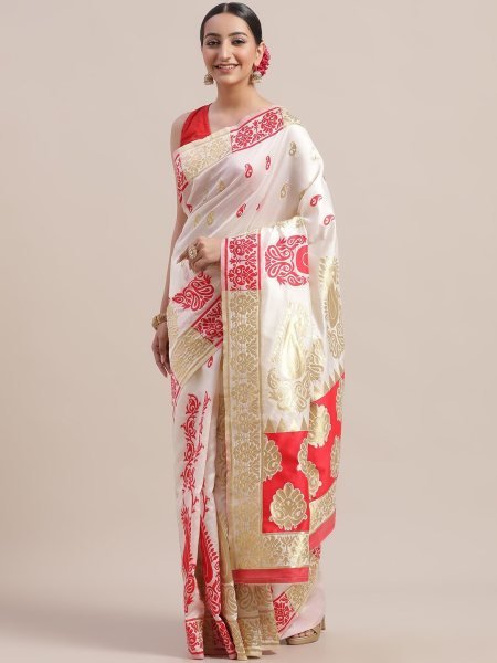 Unparalleled White Elegant Festival Wear Pure Soft Silk Saree with Premium Original Zari Work Silk Sarees Wholesale