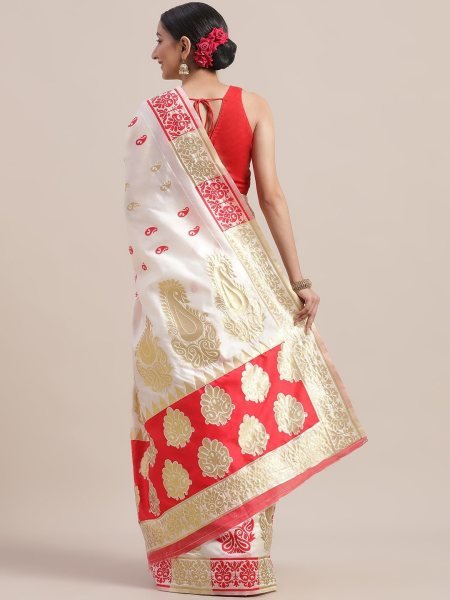 Unparalleled White Elegant Festival Wear Pure Soft Silk Saree with Premium Original Zari Work Silk Sarees Wholesale