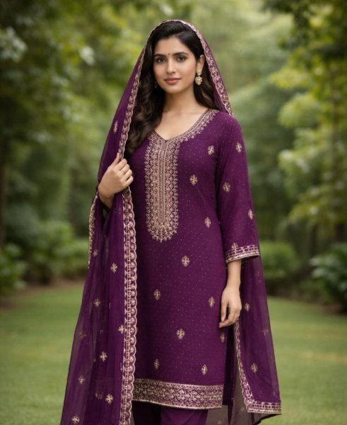 Unparalleled Wine Boutique Style Georgette Zari Work Salwar Suit Dress Material Color Set Matching Dress Material Wholesale