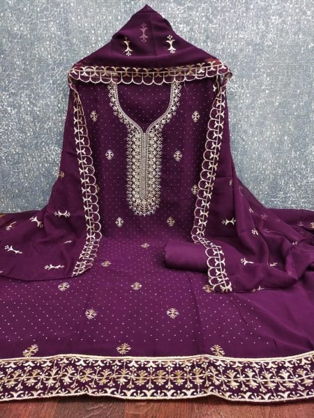 Unparalleled Wine Boutique Style Georgette Zari Work Salwar Suit Dress Material Color Set Matching Dress Material Wholesale