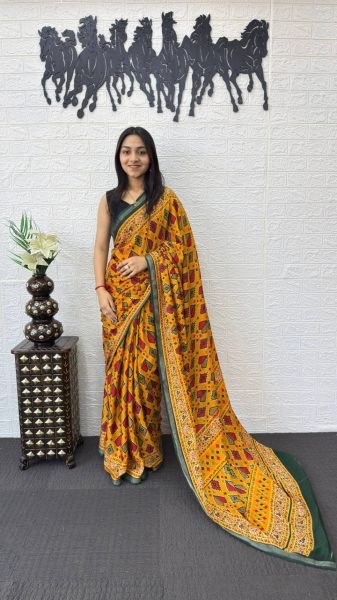 Unparalleled Yellow Mall Cotton Saree with Traditional Print for Daily Wear Printed Cotton Sarees Wholesale