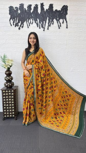 Unparalleled Yellow Mall Cotton Saree with Traditional Print for Daily Wear Printed Cotton Sarees Wholesale