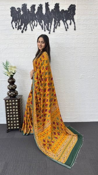Unparalleled Yellow Mall Cotton Saree with Traditional Print for Daily Wear Printed Cotton Sarees Wholesale